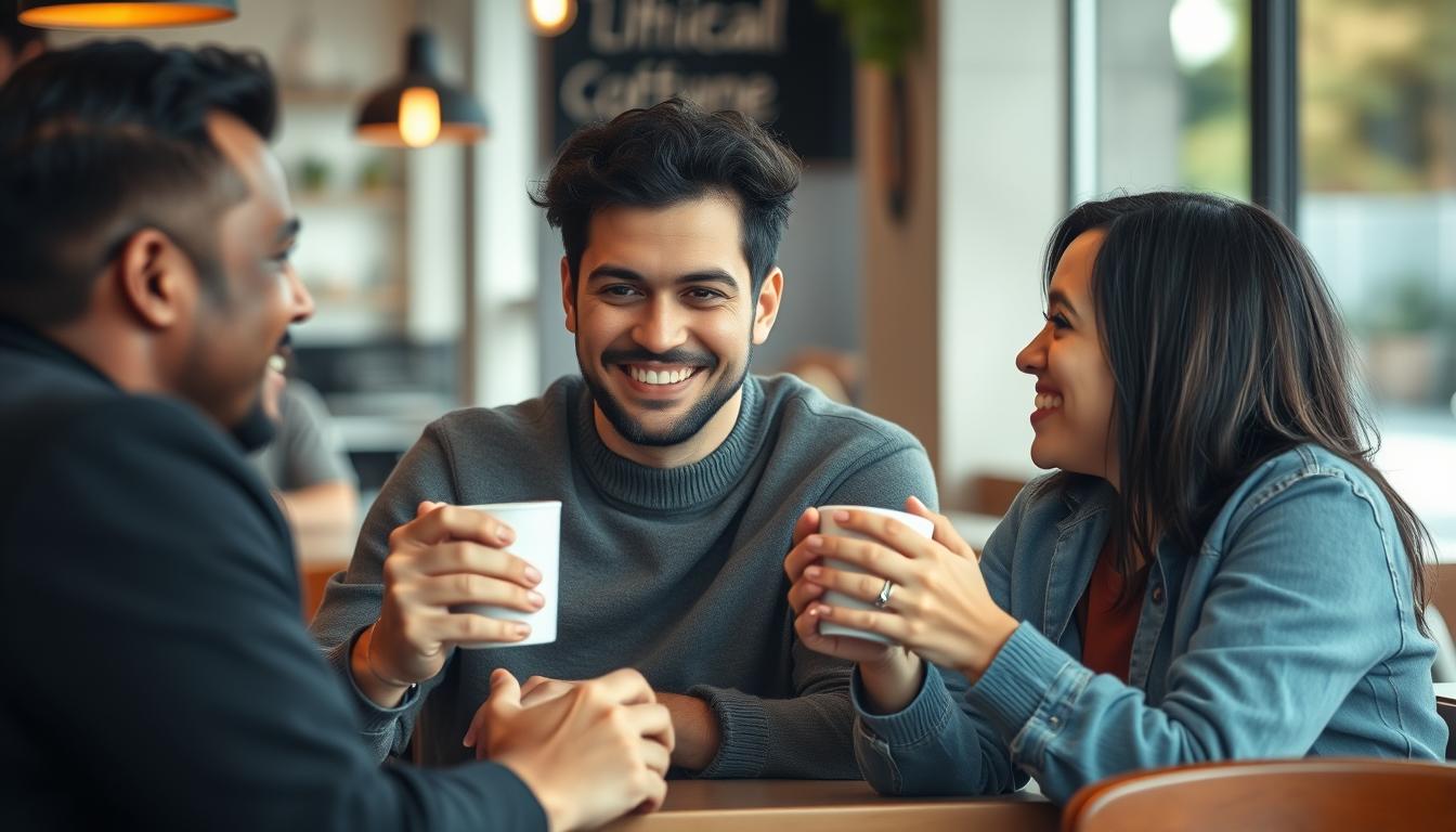 A couple having a supportive conversation over coffee, representing honest disclosure in dating with herpes