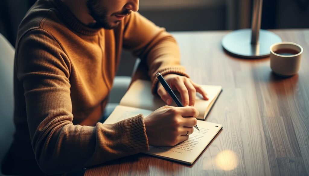 A person preparing notes for a herpes disclosure conversation, representing planning for Dating With Herpes in the U.S.
