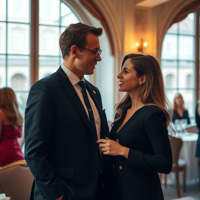 Couple meeting during a Romance Tour in a European city