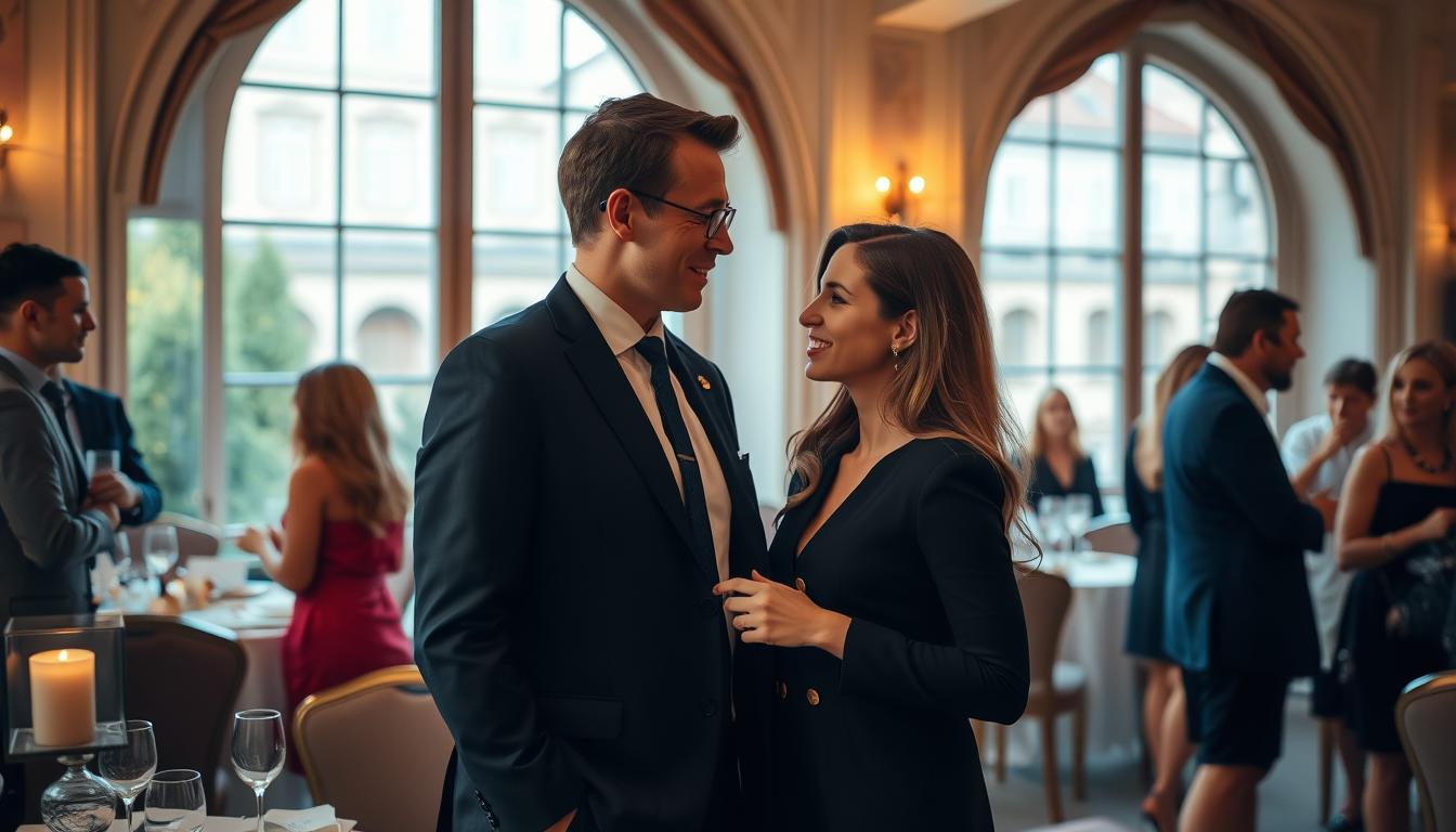 Couple meeting during a Romance Tour in a European city