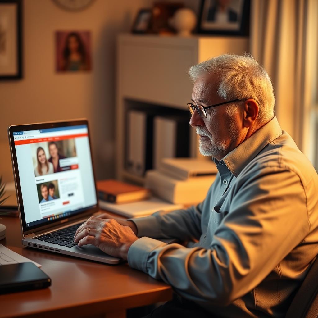 Senior man creating an online dating profile