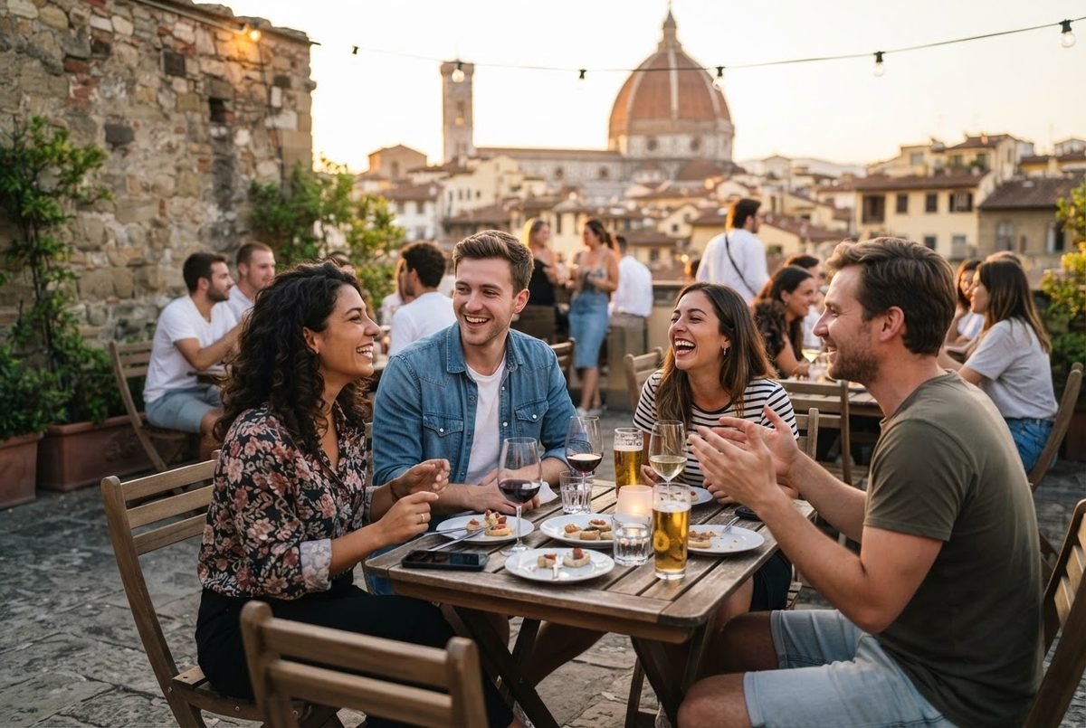 Small group of adults chatting at a social event